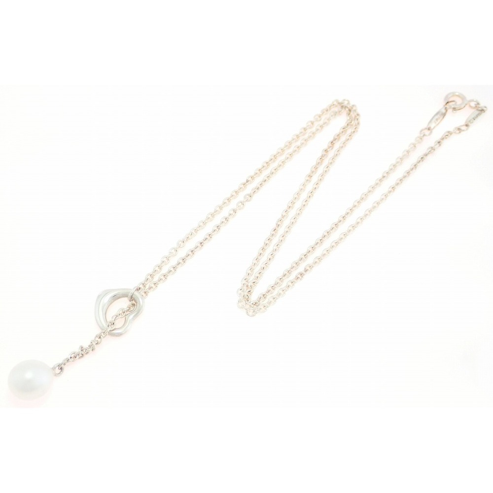 TIFFANY Co Elsa Peretti Open Heart Lariat Freshwater Pearl Pendant Necklace - Picture 4 of 5